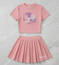 Soft Pink Crop Top + Pleated Skirt Set