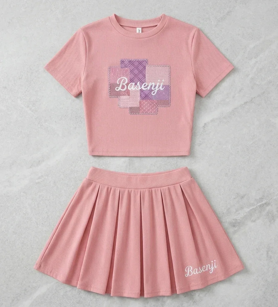 Soft Pink Crop Top + Pleated Skirt Set