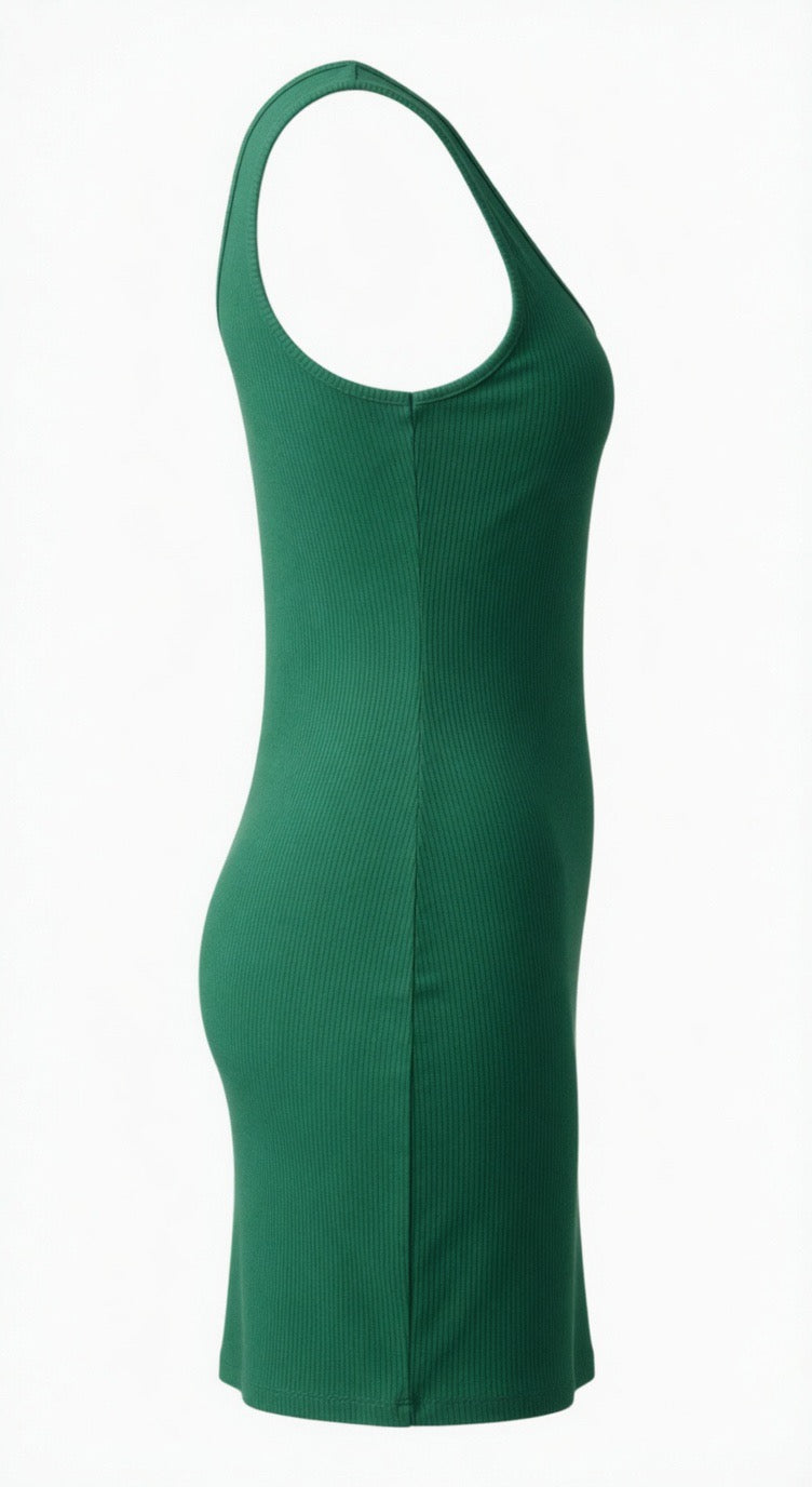 Green Ribbed Tank Mini Dress