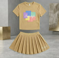 Mustard Yellow Crop Top + Pleated Skirt Set