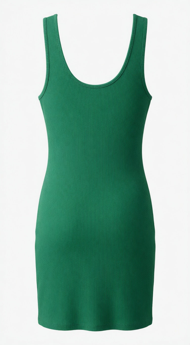 Green Ribbed Tank Mini Dress