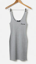 Gray Ribbed Dress W/ 'Basenji' embroidered 