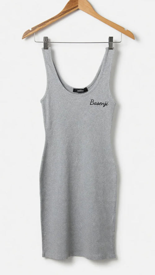 Gray Ribbed Dress W/ 'Basenji' embroidered 