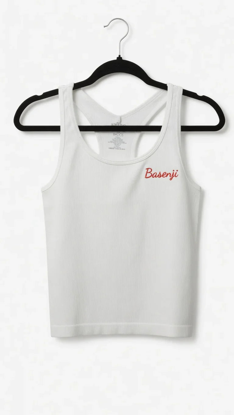 Soft Ribbed White Tank Crop Top – Basenji Edition