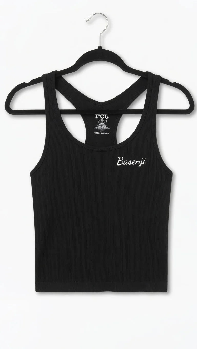 Soft Ribbed Black Tank Crop Top – Basenji Edition