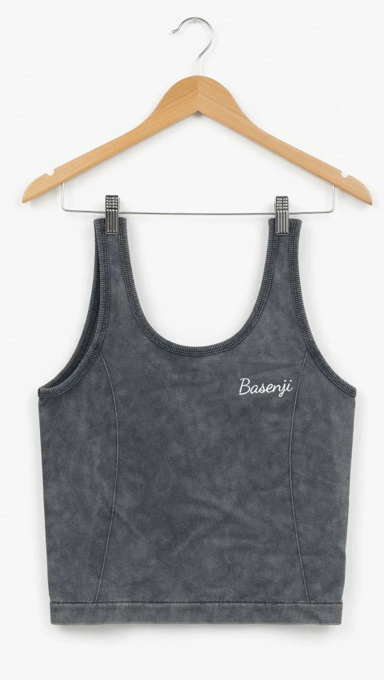 Basenji Charcoal Acid-Wash Crop Tank Top