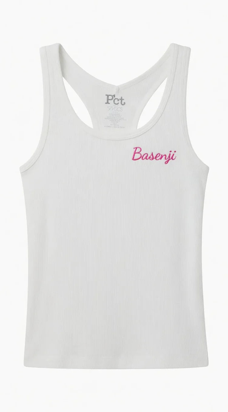 Soft Ribbed White Tank Top – Basenji Edition