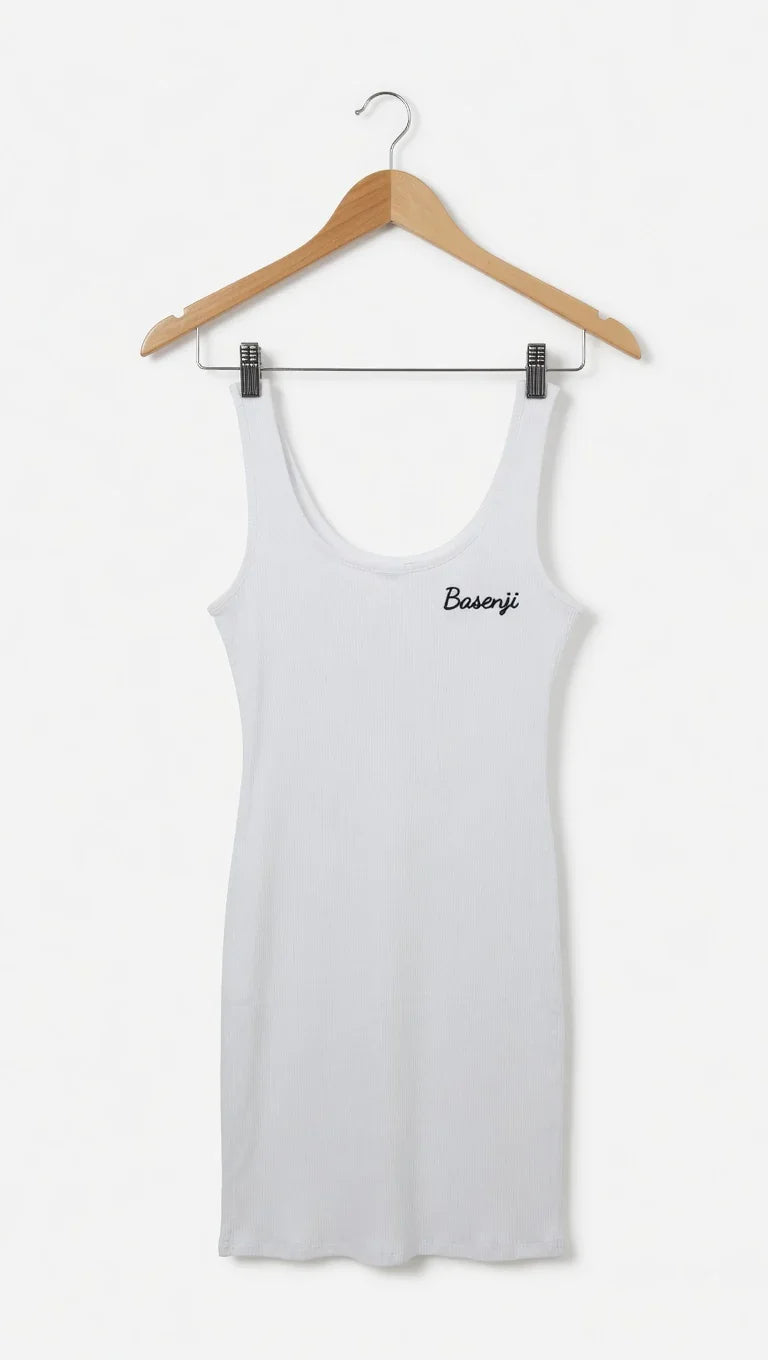 Basenji White Ribbed Mini Dress