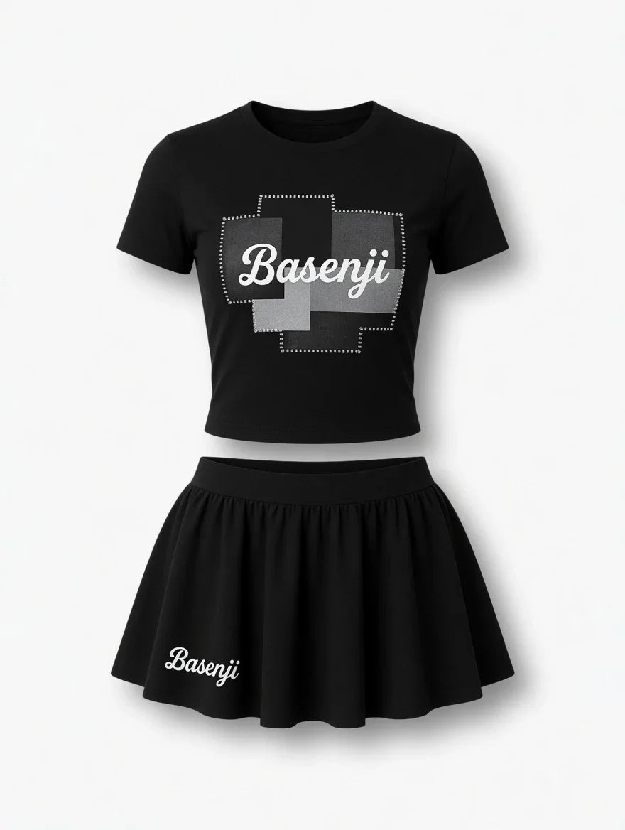 Black Crop Top + Mini Skirt Set