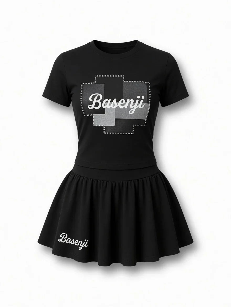 Black Crop Top + Mini Skirt Set