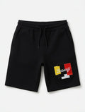 Men's Black Fleece Shorts – Multi-Color Basenji Patchwork